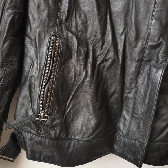 Bod Christensen BLACK Leather Moto Jacket with Faux Fur Wide Collar L - Picture 7 of 8